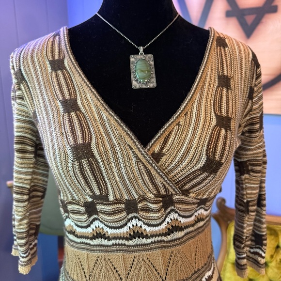 Vintage Y2K Seduction Earth Tone V Neck Knit Top - Picture 2 of 7